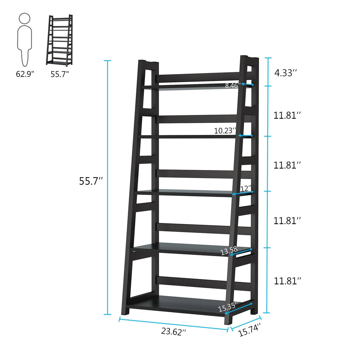 5-Tier Ladder Bookshelf Bookcase Brown N8631