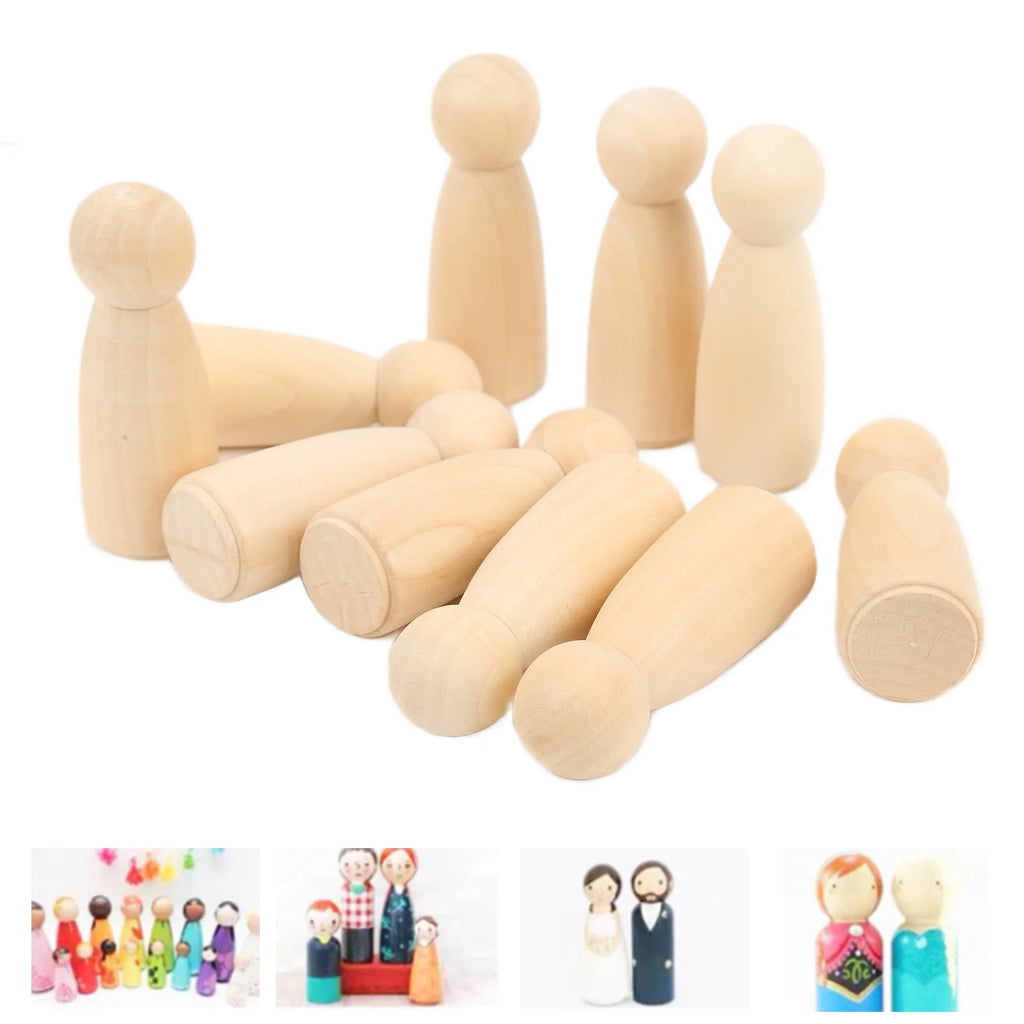 10Pcs Unfinished Wooden Peg Dolls for Kids DIY Craft 75mm / 3.0in R8375