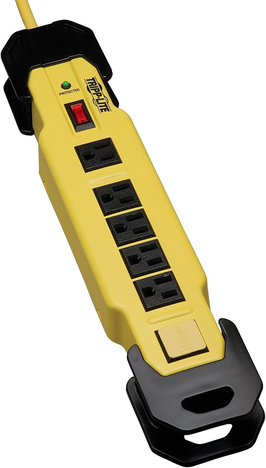6 Outlet Metal Surge Protector Power Strip, 15ft Cord, Black/Yellow, Pack of 2 X5139
