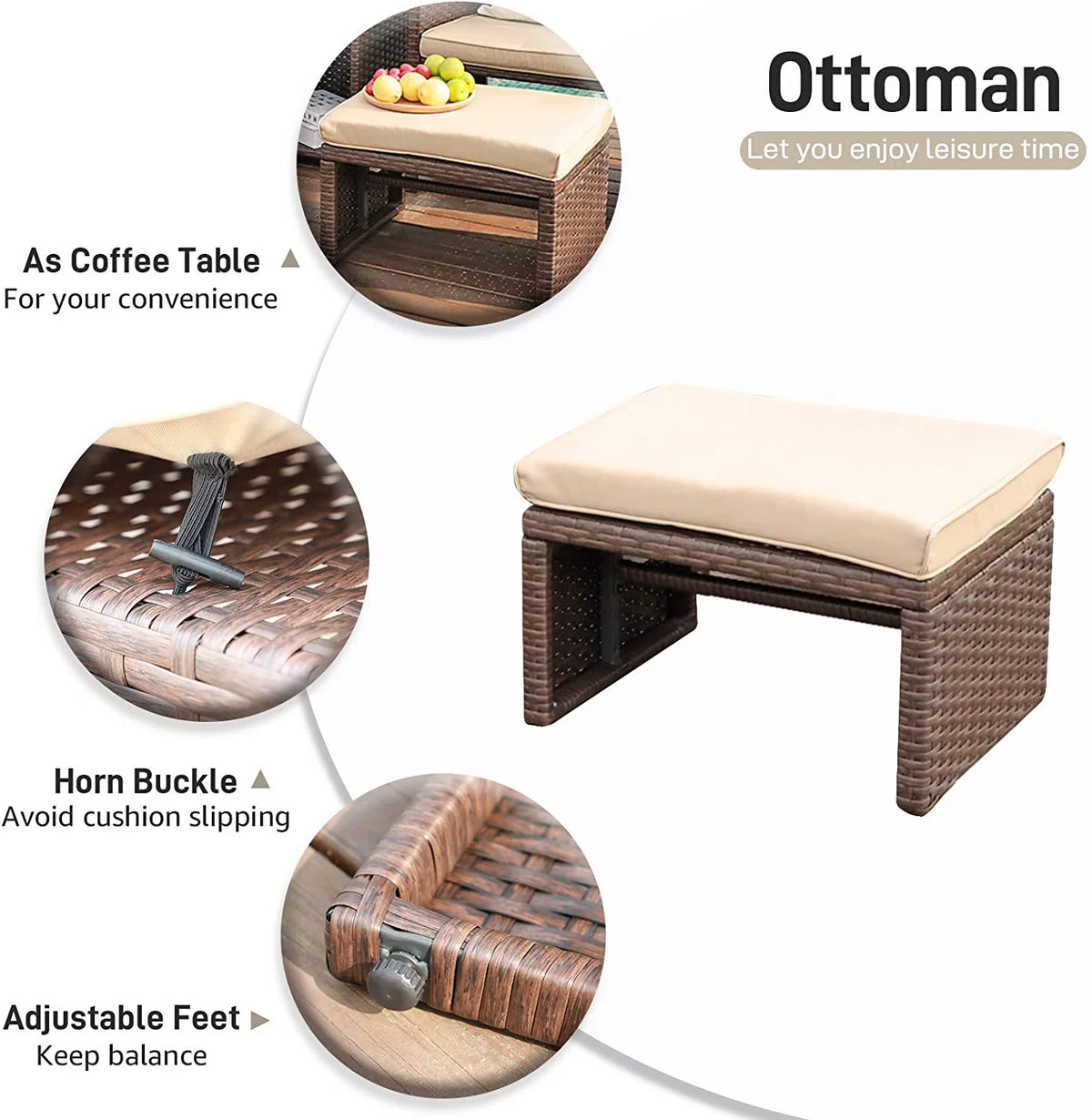 5 Piece Wicker Patio Furniture Set with Storage Table and Ottoman B579