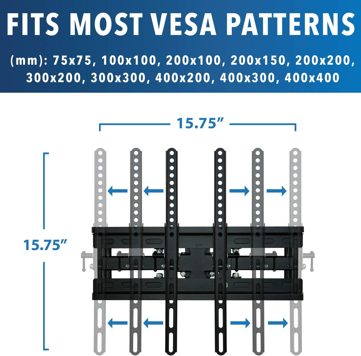Articulating TV Wall Mount Corner Bracket, VESA 400 x 400, Dual Arm Full Motion, 115 Lbs Capacity, Black, Pack of 2 M29060