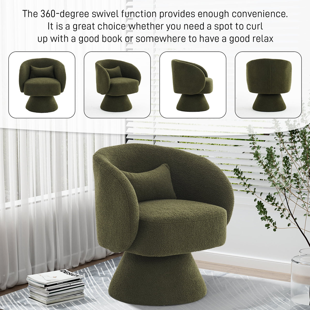 Set of 2 Teddy Fabric Swivel Barrel Chairs with Pillow M363649