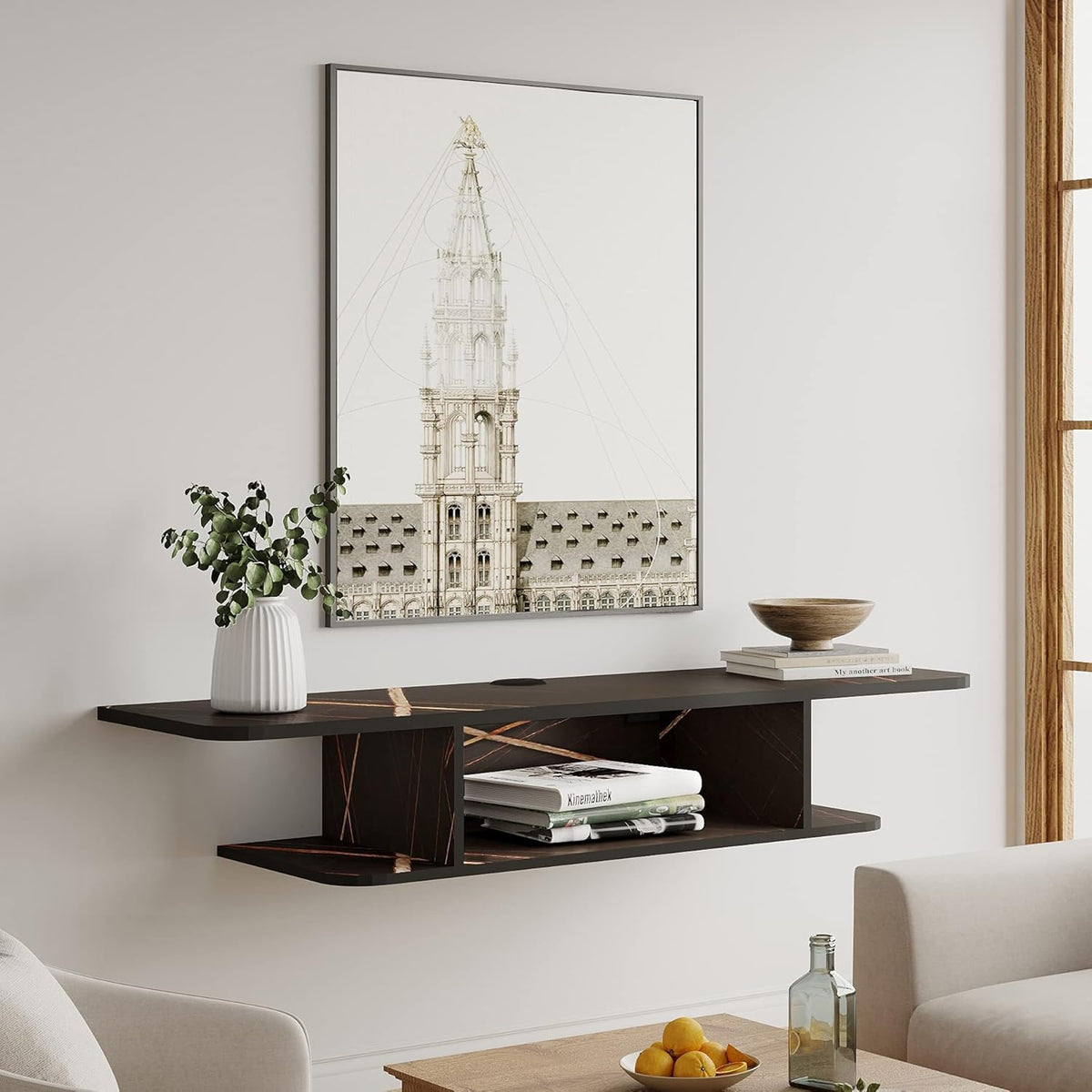 White Floating TV Stand Wall Mounted Wood Media Console Grey Hutch Storage Cabinet Oak Rustic Gray S626405