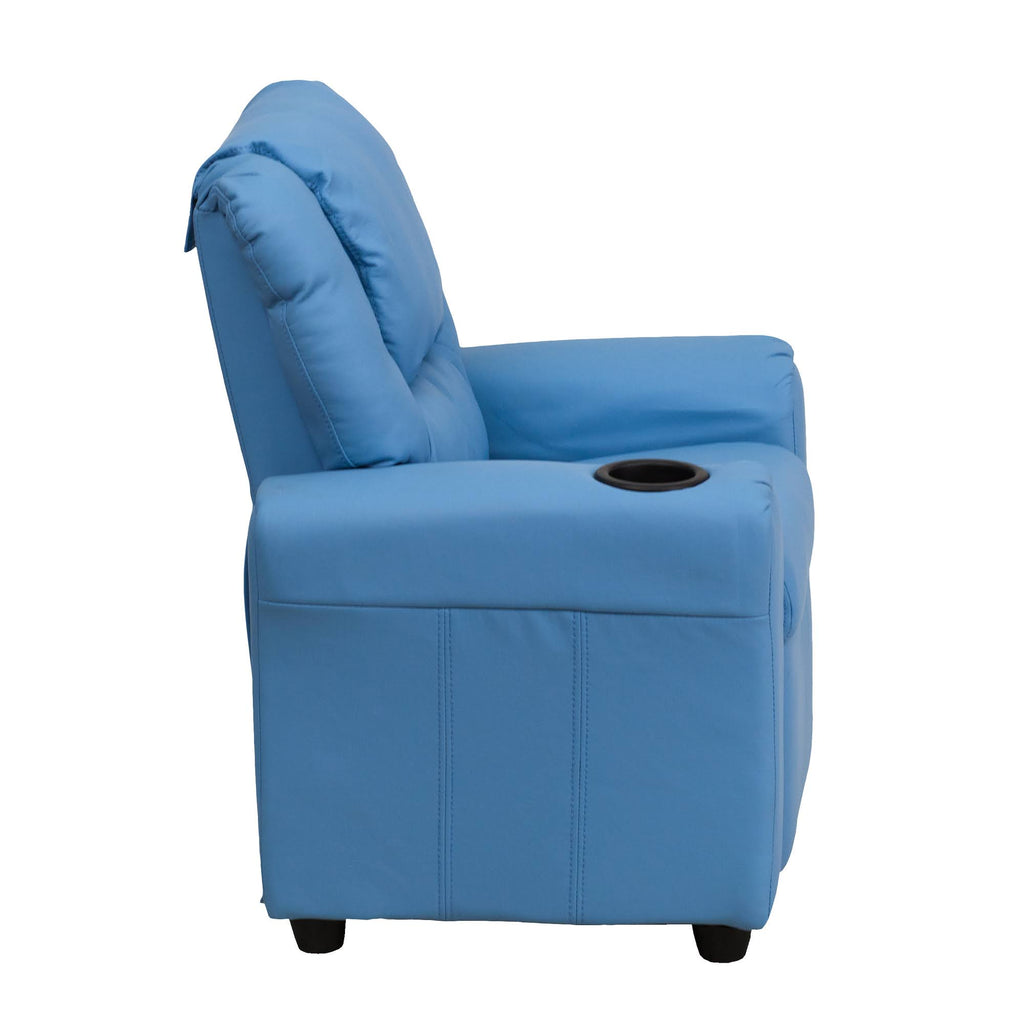 Light Blue Vinyl Kids Recliner with Cup Holder and Headrest R725806