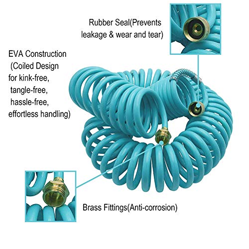 50 ft EVA Curly Garden Water Hose with Brass Connectors and 7-Pattern Sprayer Y198082