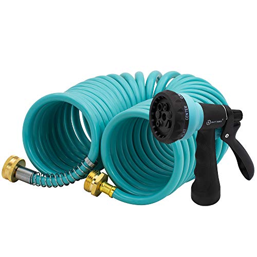 50 ft EVA Curly Garden Water Hose with Brass Connectors and 7-Pattern Sprayer Y198082