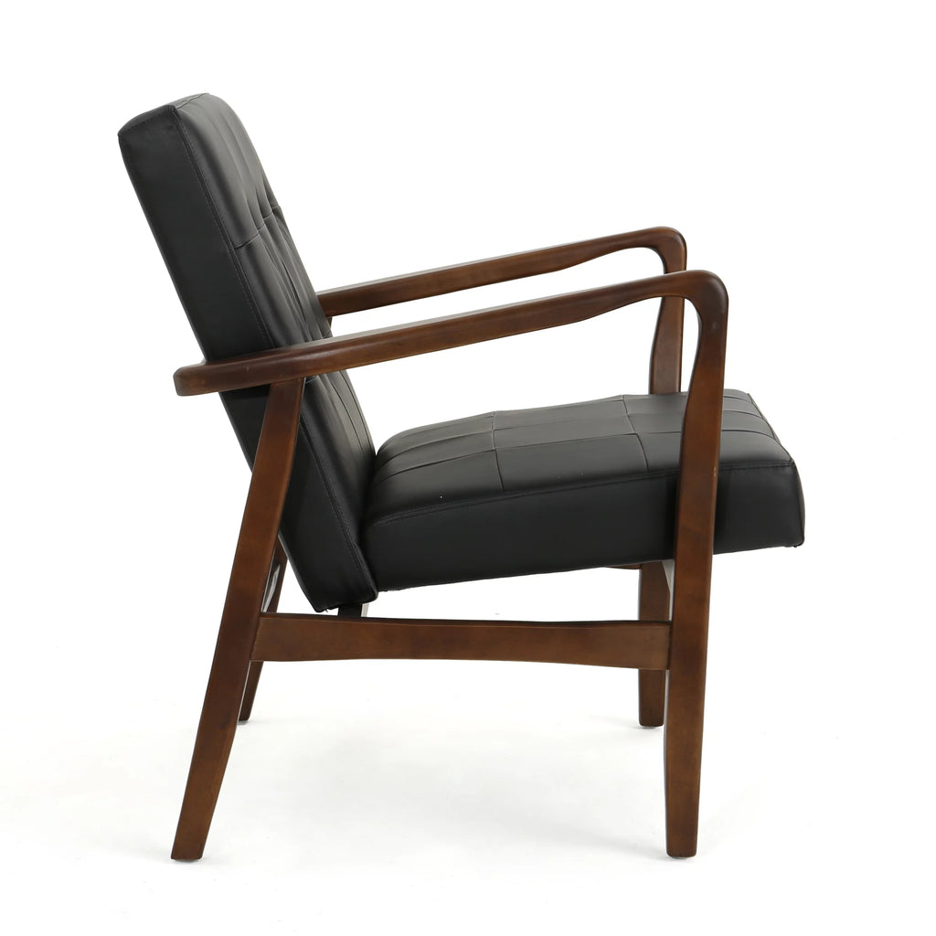 Mid Century Modern Faux Leather Club Chair with Wood Frame Y9102