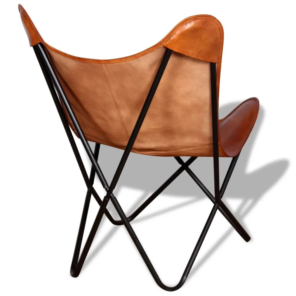 Butterfly Chair Real Leather Upholstered Chair with Powder-Coated Iron Frame 29.1 x 26 x 35.4 Inches L932035