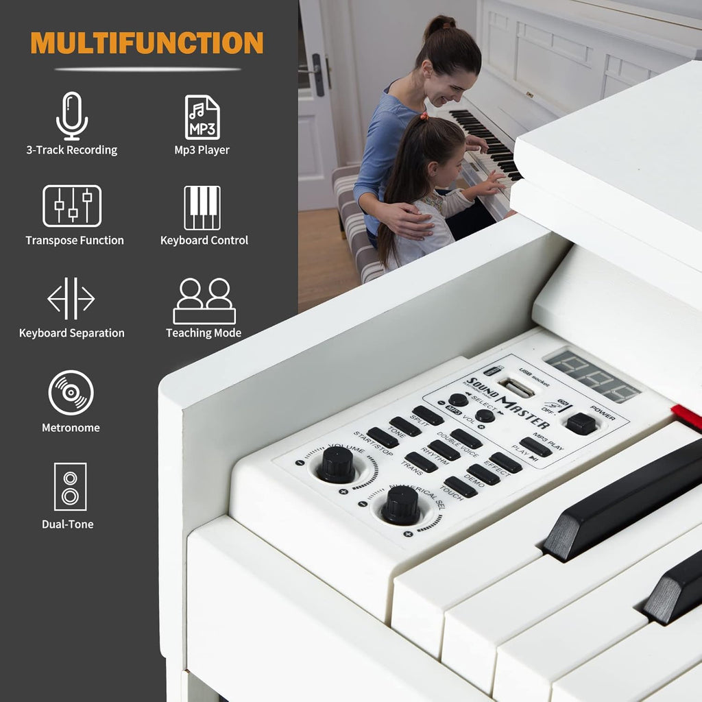 White 88 Key Weighted Digital Piano with Wooden Furniture Stand A6786