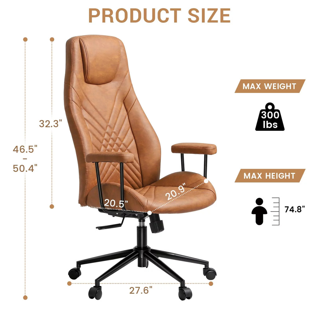 High Back Office Chair with Armrest Brown E38199