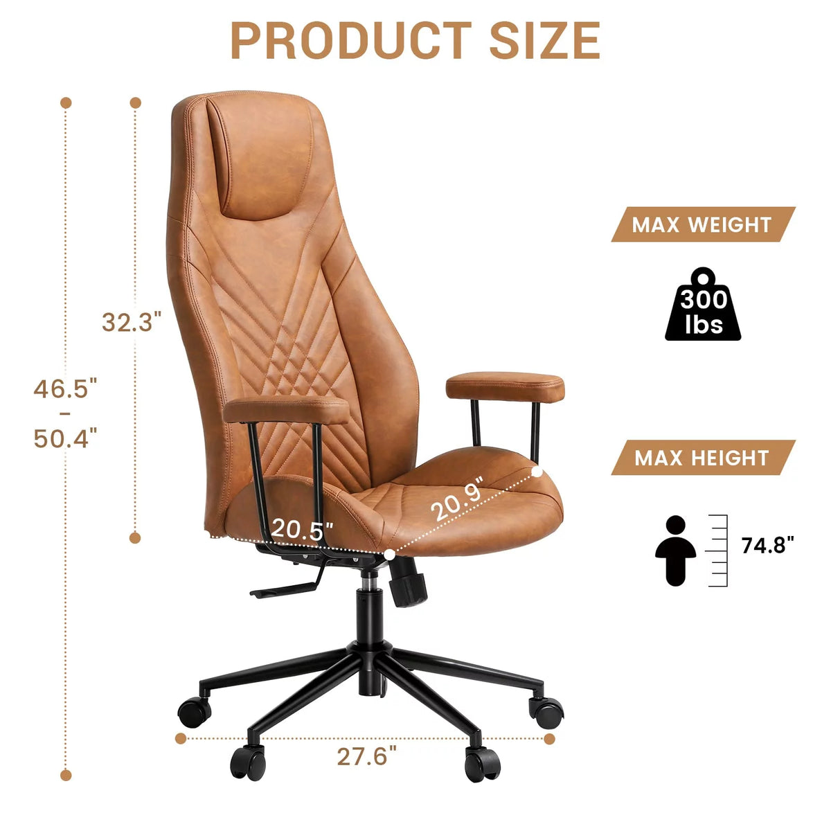 High Back Office Chair with Armrest Brown E38199