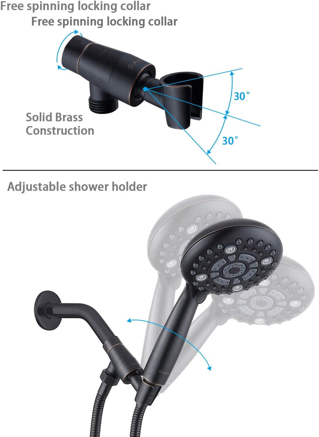 Oil Rubbed Bronze Handheld Shower Head with Extra Long Flexible Hose and Metal Adjustable Bracket, Pack of 2 W128049