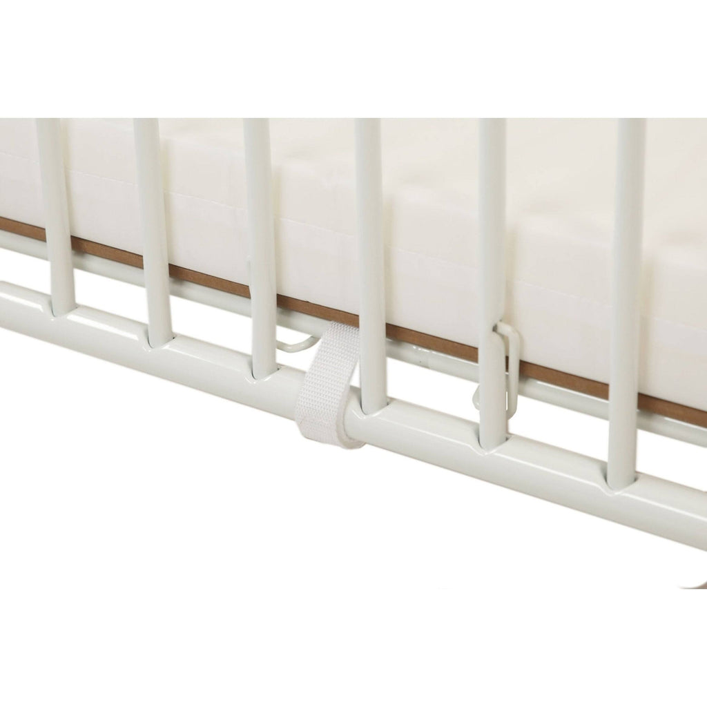 White Arched Metal Crib with Folding Mechanism and Casters M213645