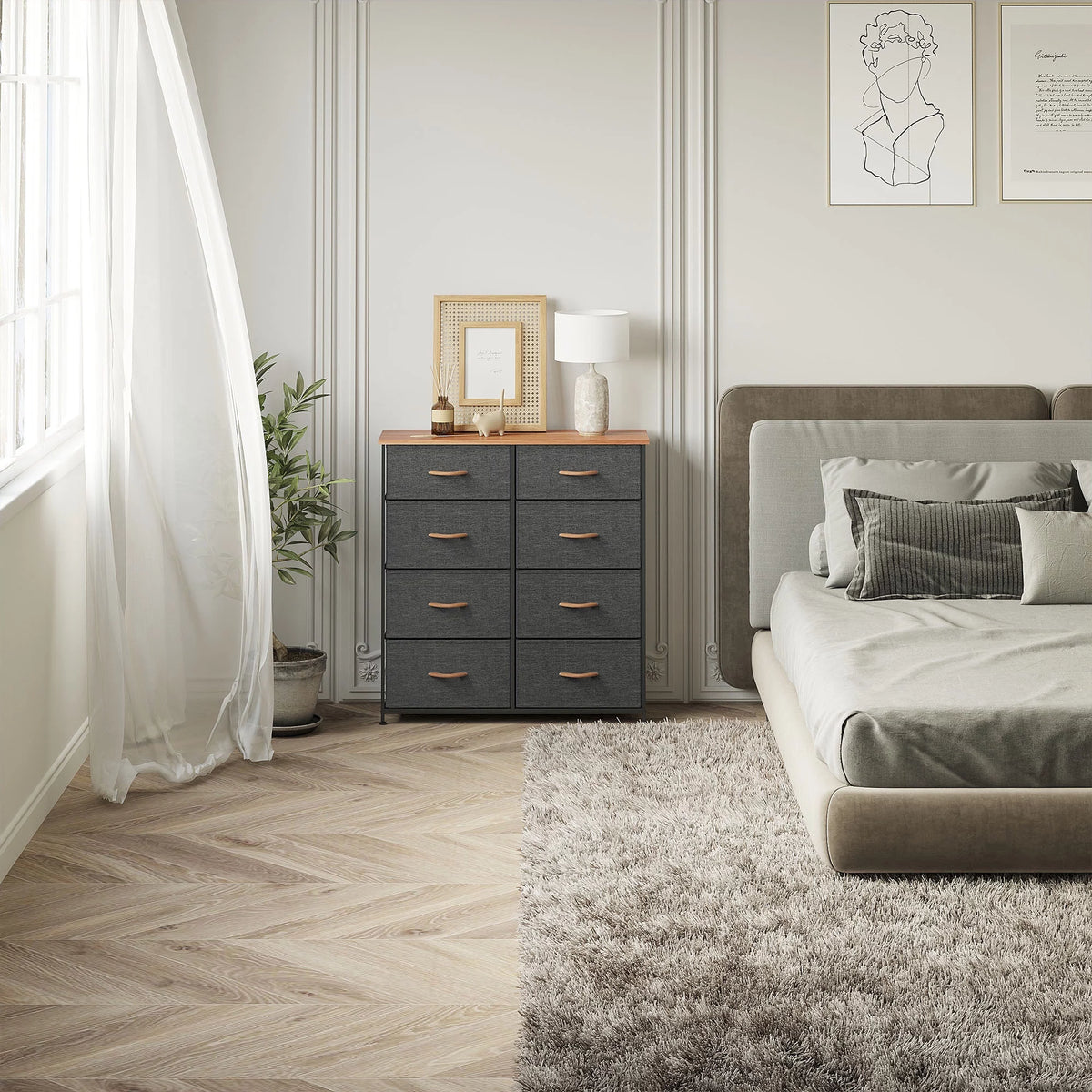 Dark Gray 8 Drawer Storage Dresser O983532