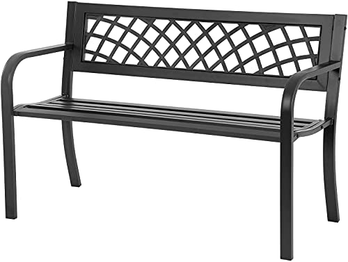 Black Metal Outdoor Bench with Armrests A489662