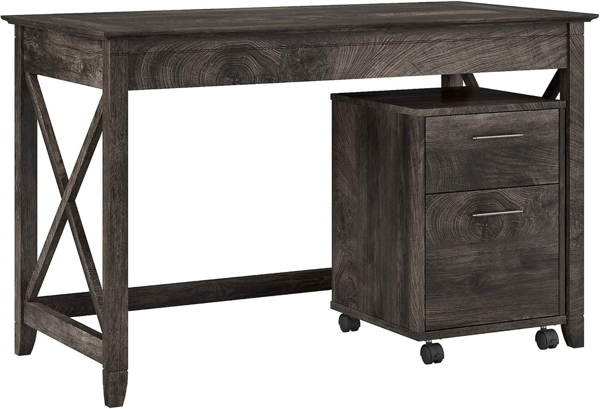 48W Dark Gray Hickory Writing Desk with 2 Drawer Mobile File Cabinet L785435