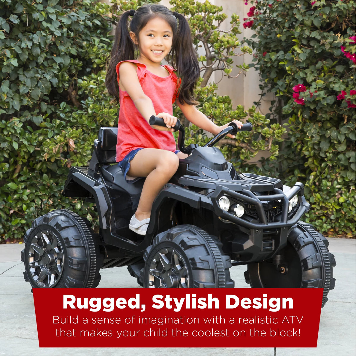 12V Kids Ride-On ATV Quad with Bluetooth, LED Lights - Black K393581