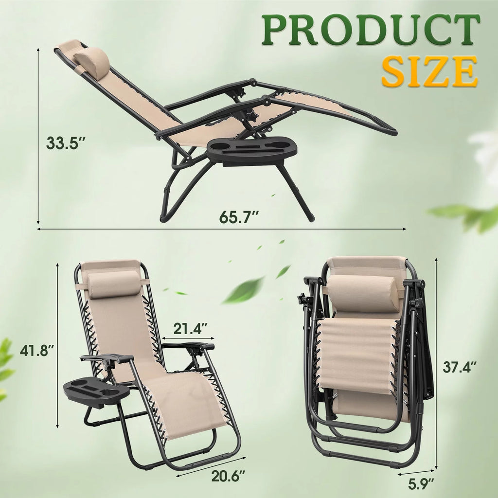 Beige Zero Gravity Foldable Lounge Chair Pack of 2 J296015