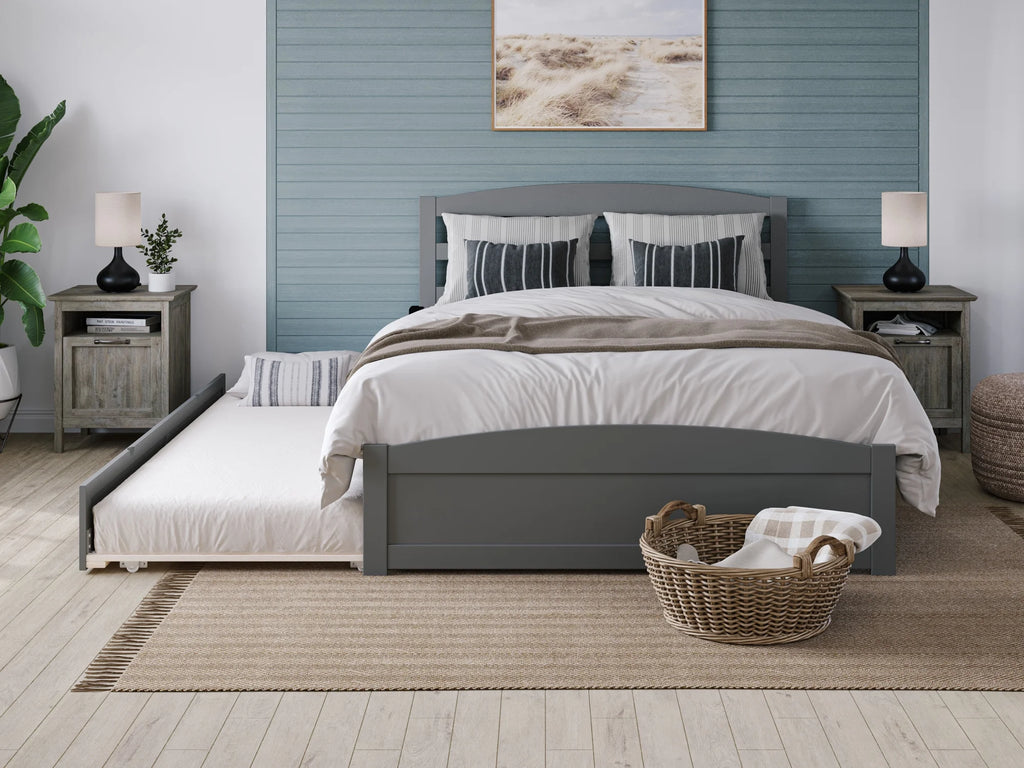 Grey Full Wood Platform Bed with Twin Trundle I25220