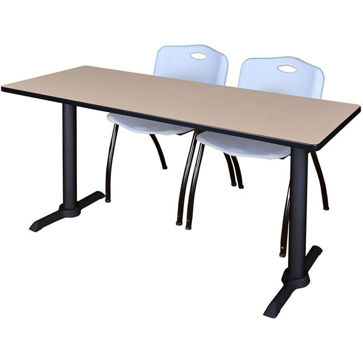 72 x 24 in. Training Table - Beige and 2 Stack Chairs - Grey D52690