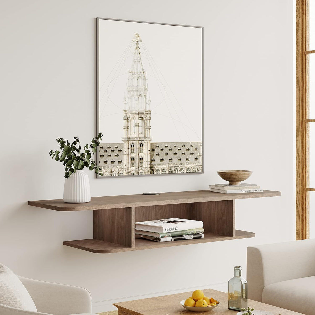 White Floating TV Stand Wall Mounted Wood Media Console Grey Hutch Storage Cabinet Oak Rustic Gray S626405