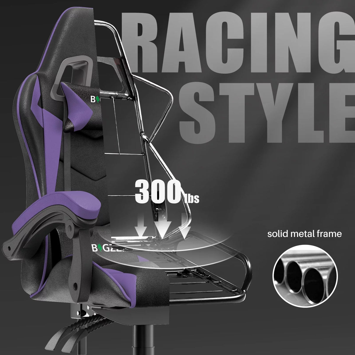 Purple Ergonomic Gaming Chair with Headrest & Lumbar Pillow L7330