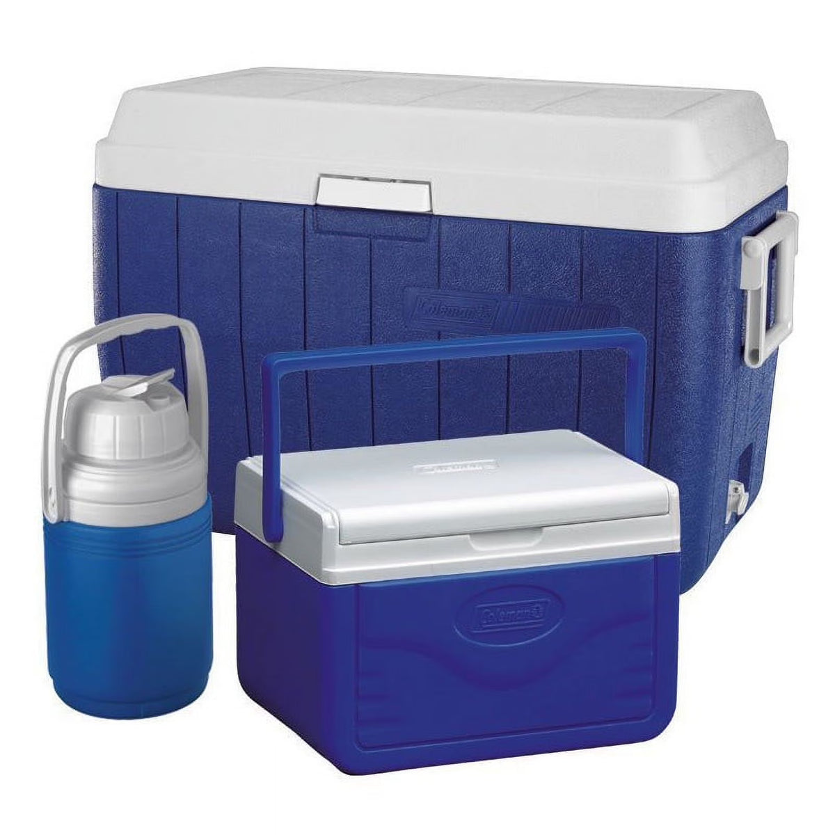 Blue 3-Piece Cooler Combo, 54 QT Chest Cooler, 5 QT Personal Cooler, 1/3 Gallon Jug W1844