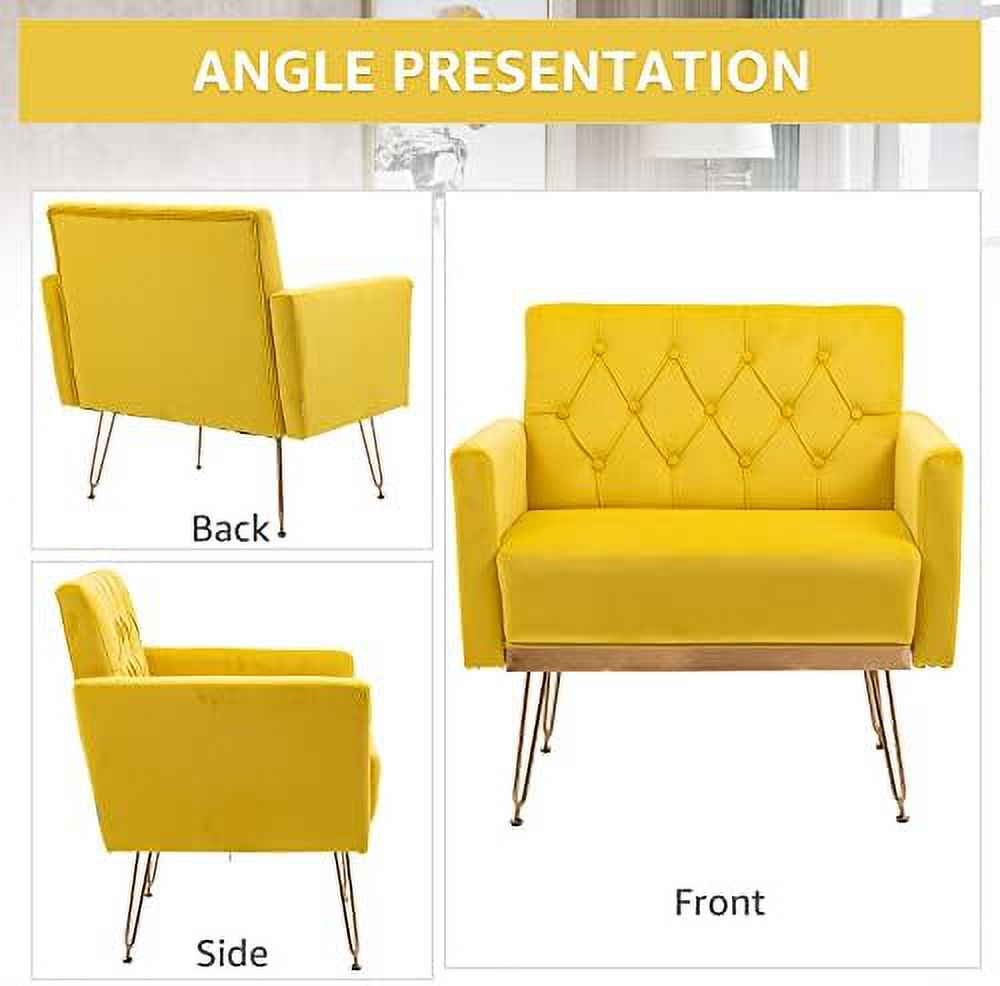 Mustard Velvet Accent Chair with Metal Legs P9946