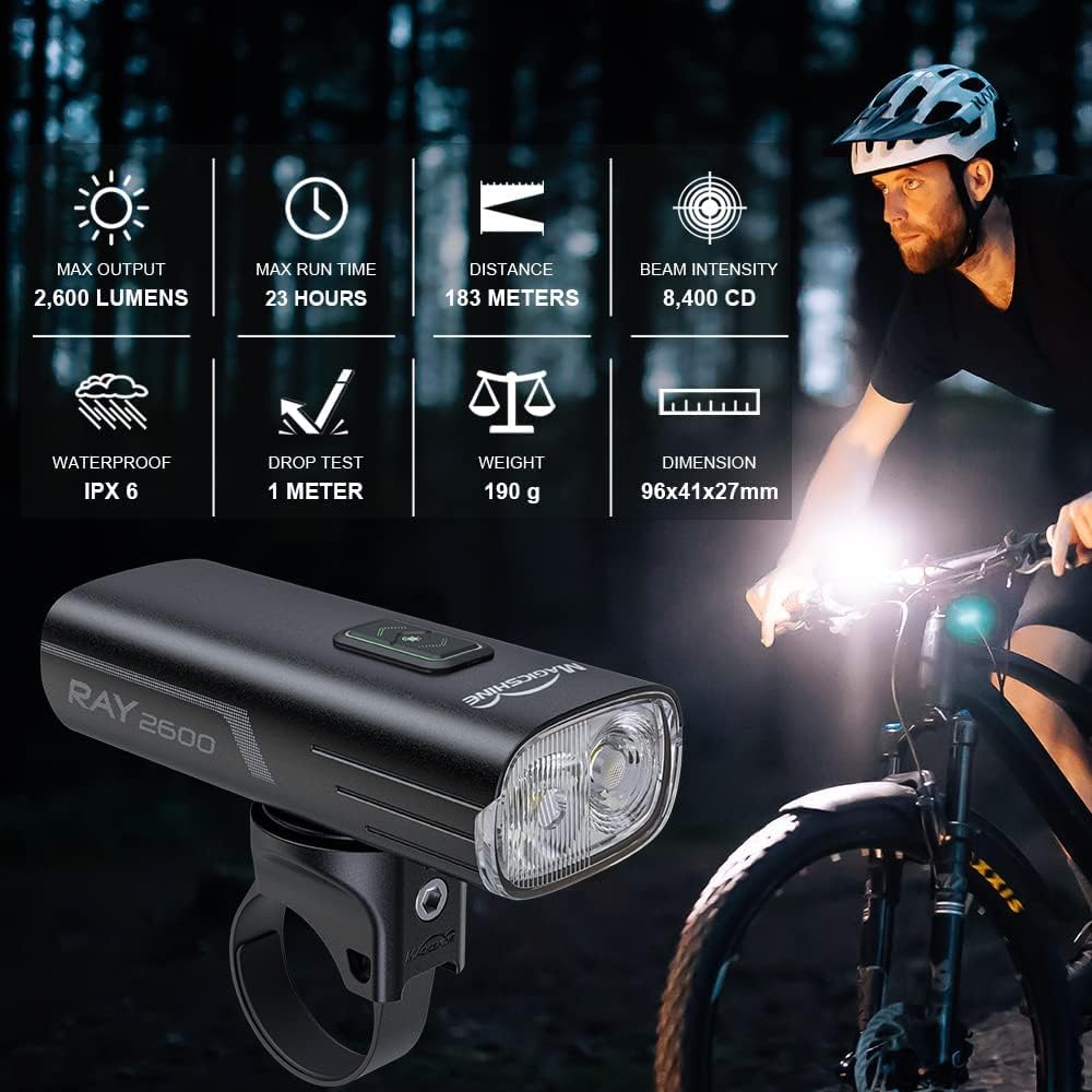 2600 Lumen USB-C Rechargeable IPX6 Waterproof Bike Headlight W5833