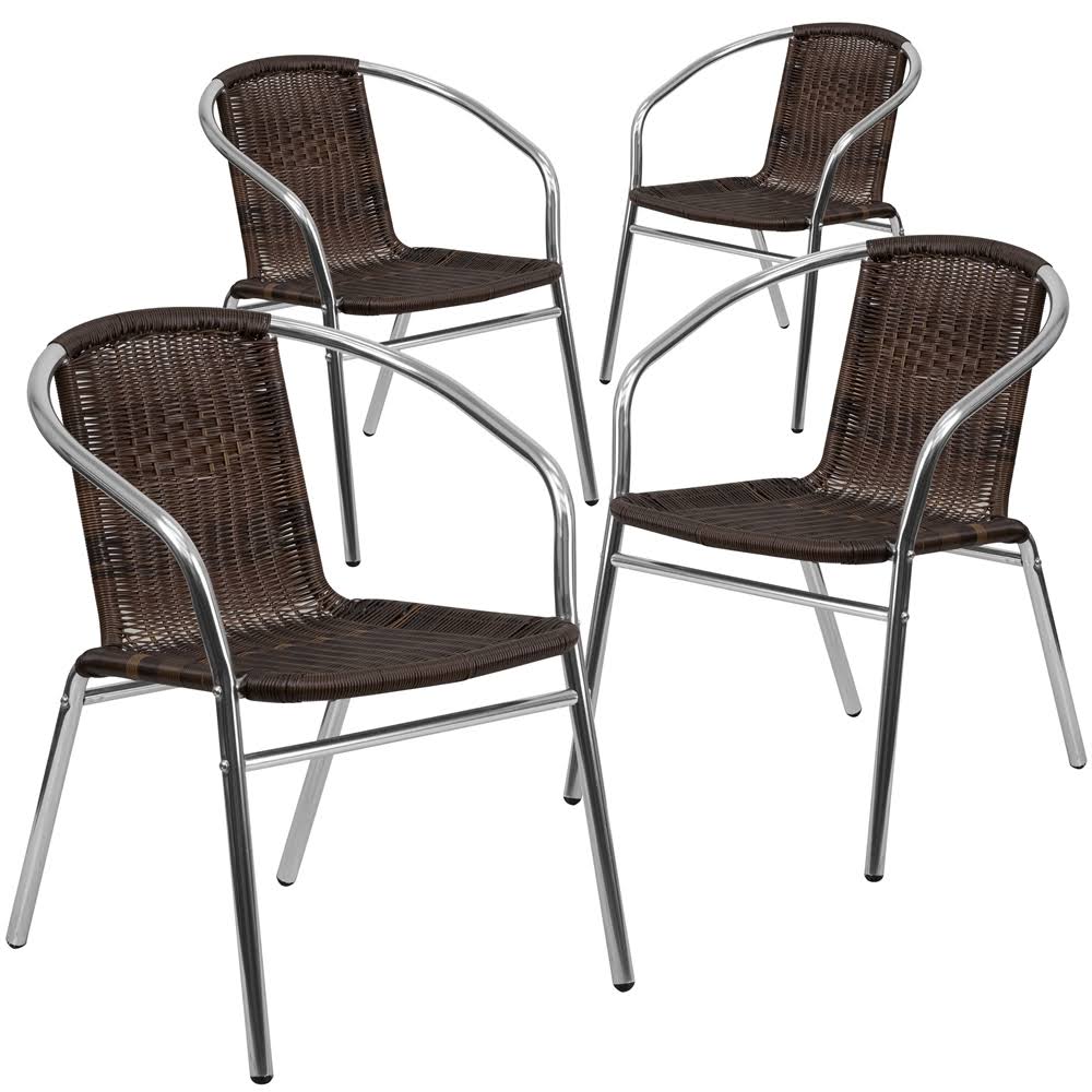 4 Pk Aluminum and Dark Brown Rattan Stack Chair W355502