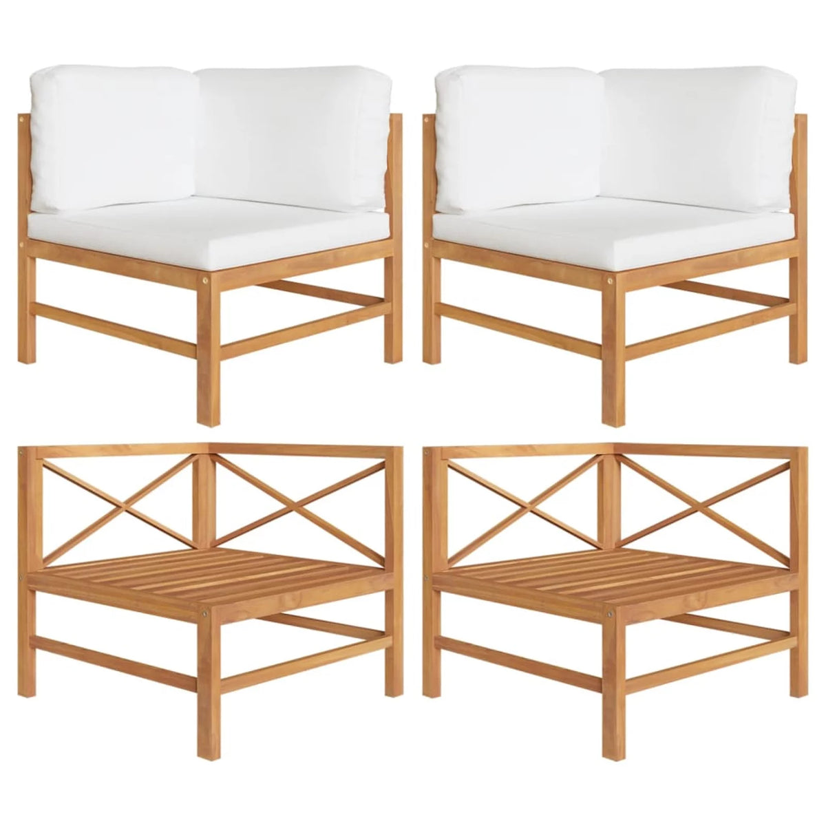 Corner Sofas 2 pcs with Cream Cushions Solid Teak Wood R6821