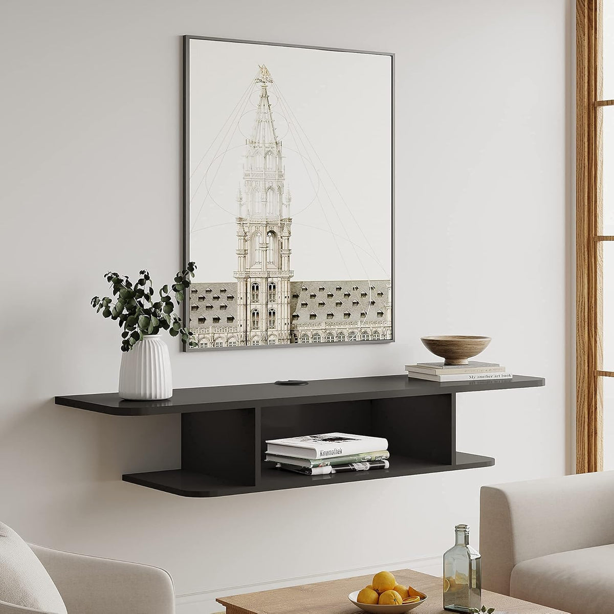 White Floating TV Stand Wall Mounted Wood Media Console Grey Hutch Storage Cabinet Oak Rustic Gray S626405