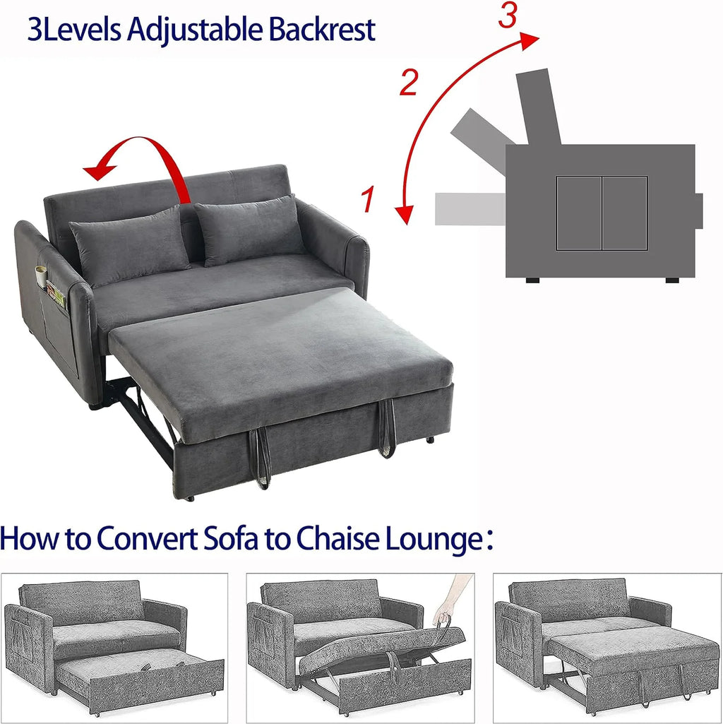 54" Velvet Convertible Sleeper Sofa Bed with Lumbar Pillows I285453