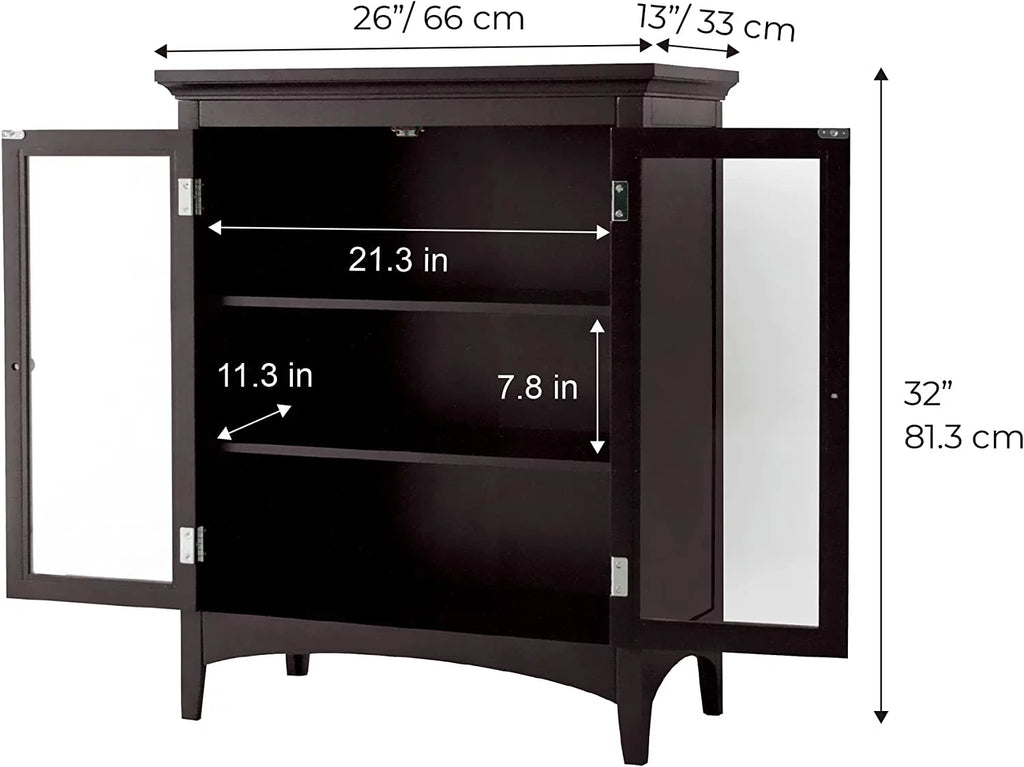 Wooden Floor Cabinet with 2 Glass Doors B1434