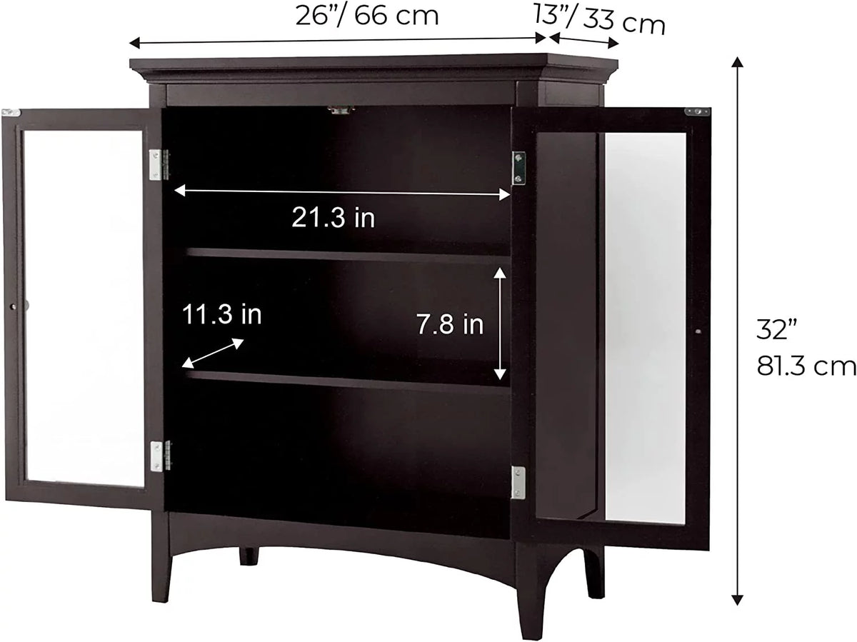 Wooden Floor Cabinet with 2 Glass Doors B1434