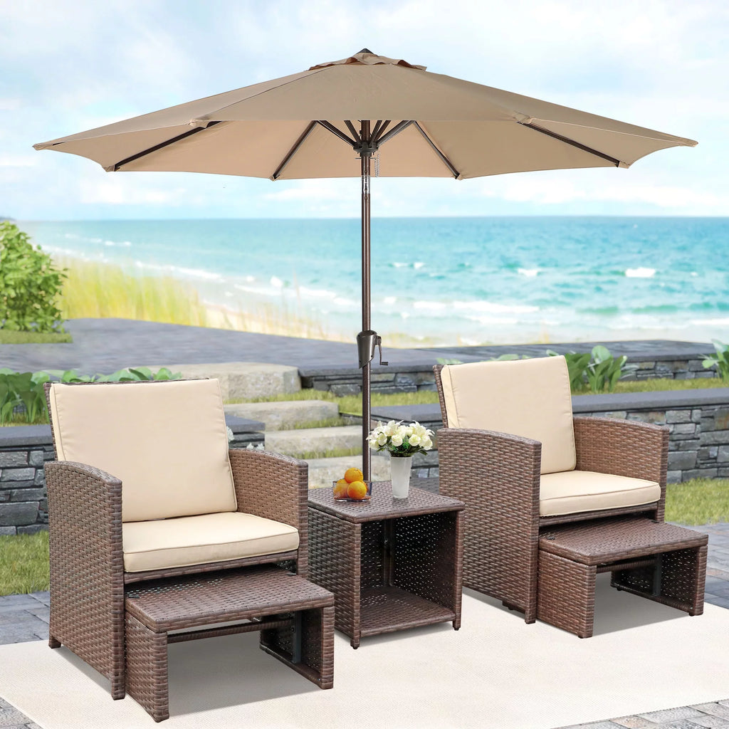 5 Piece Wicker Patio Furniture Set with Storage Table and Ottoman B579