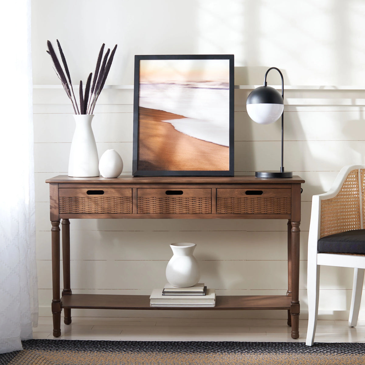 Rustic Brown Wood 3-Drawer Console Table T667