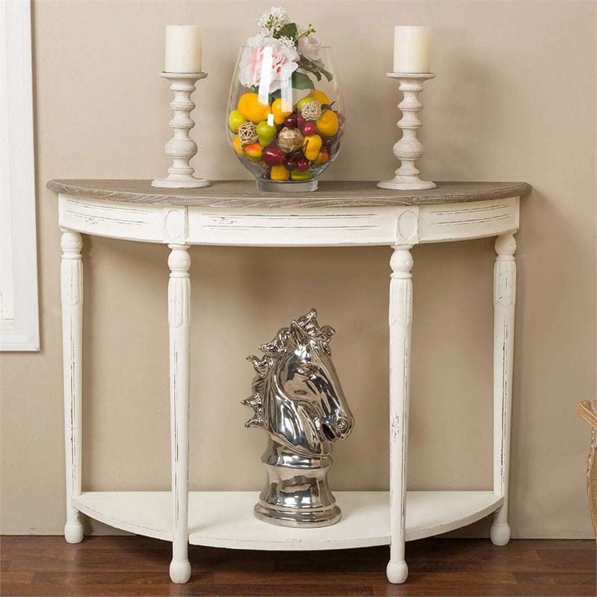 Antique White and Natural Console Table M62434