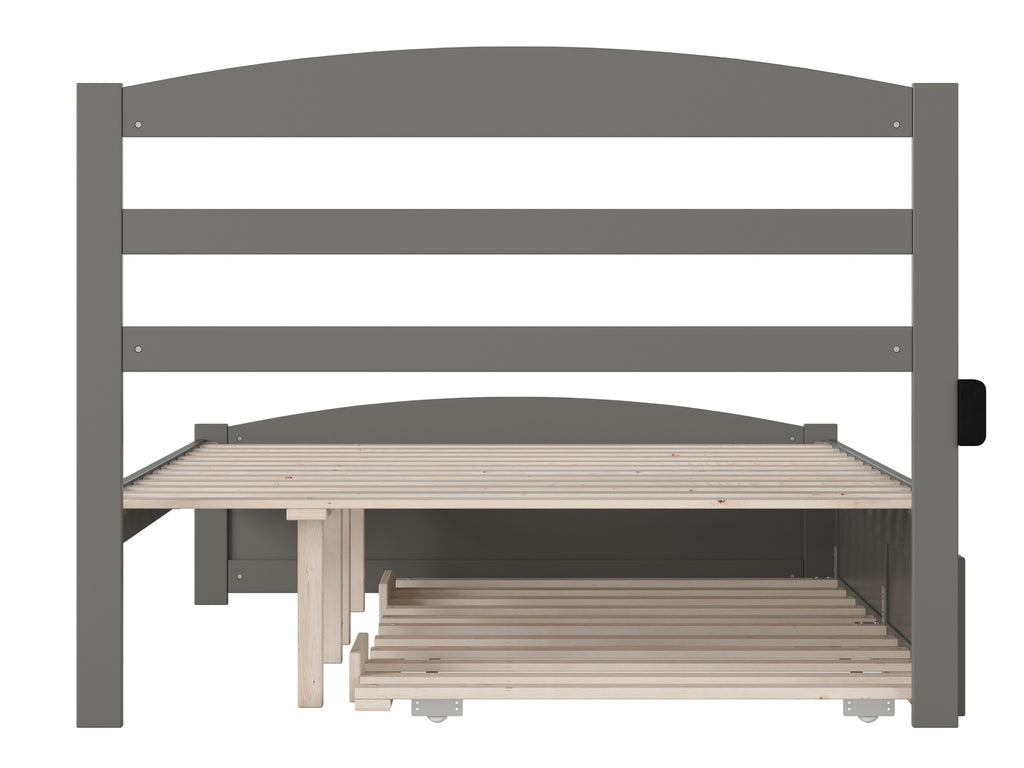 Grey Full Wood Platform Bed with Twin Trundle I25220
