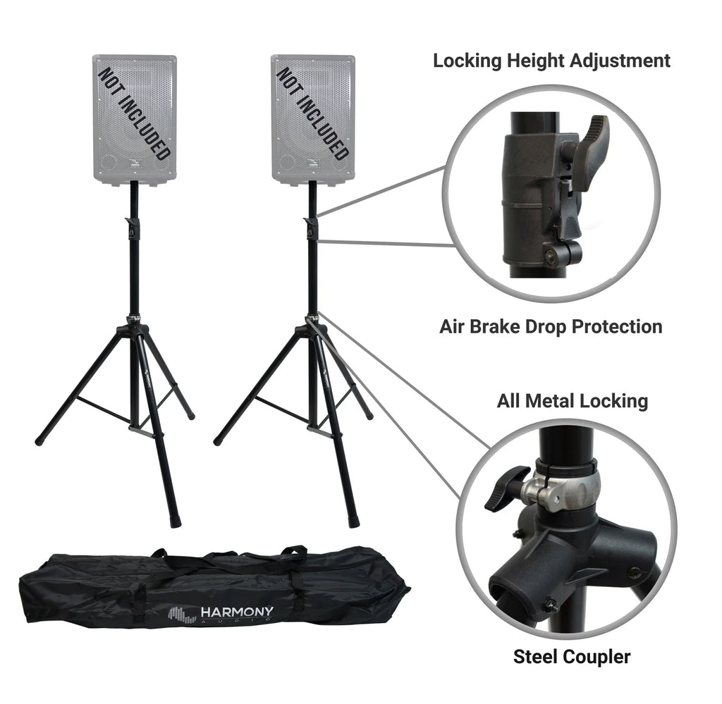 8" Pro DJ Powered 300W PA Speaker Pair with Tripod Stands & XLR Cables X9916