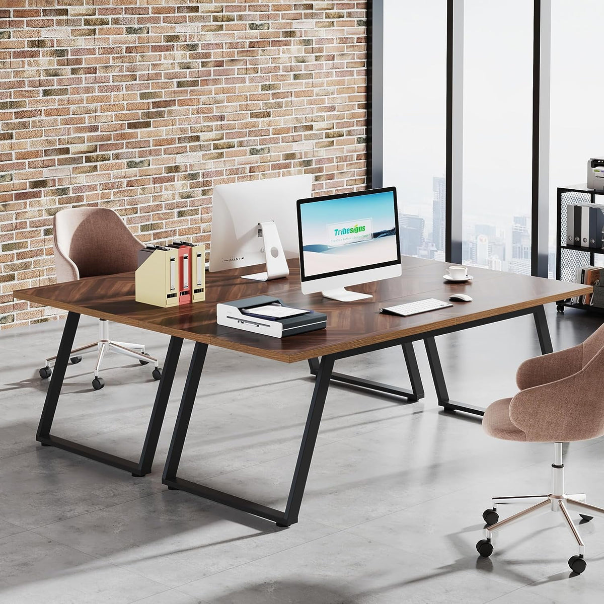 63" Brown Computer Desk with Thickened Frame X42791