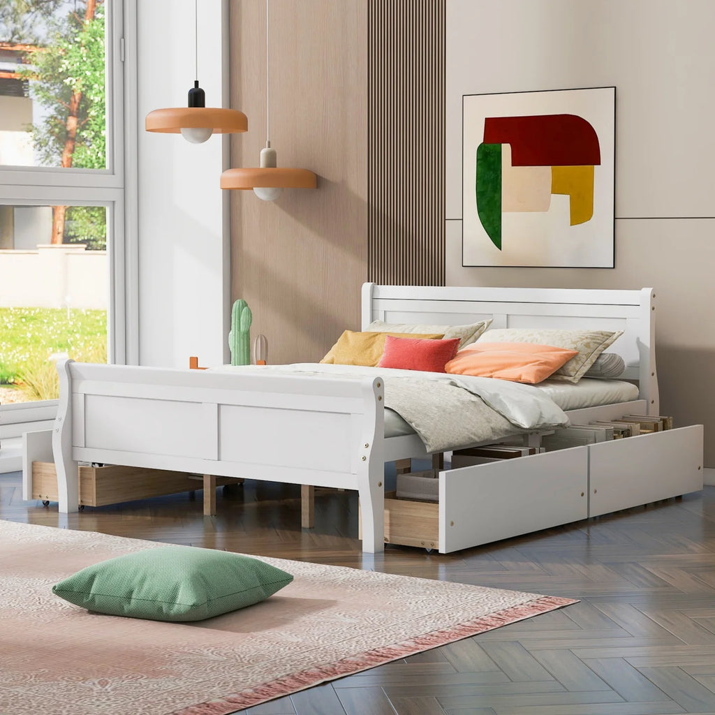 Queen Size Wood Platform Bed with 4 Drawers V9250