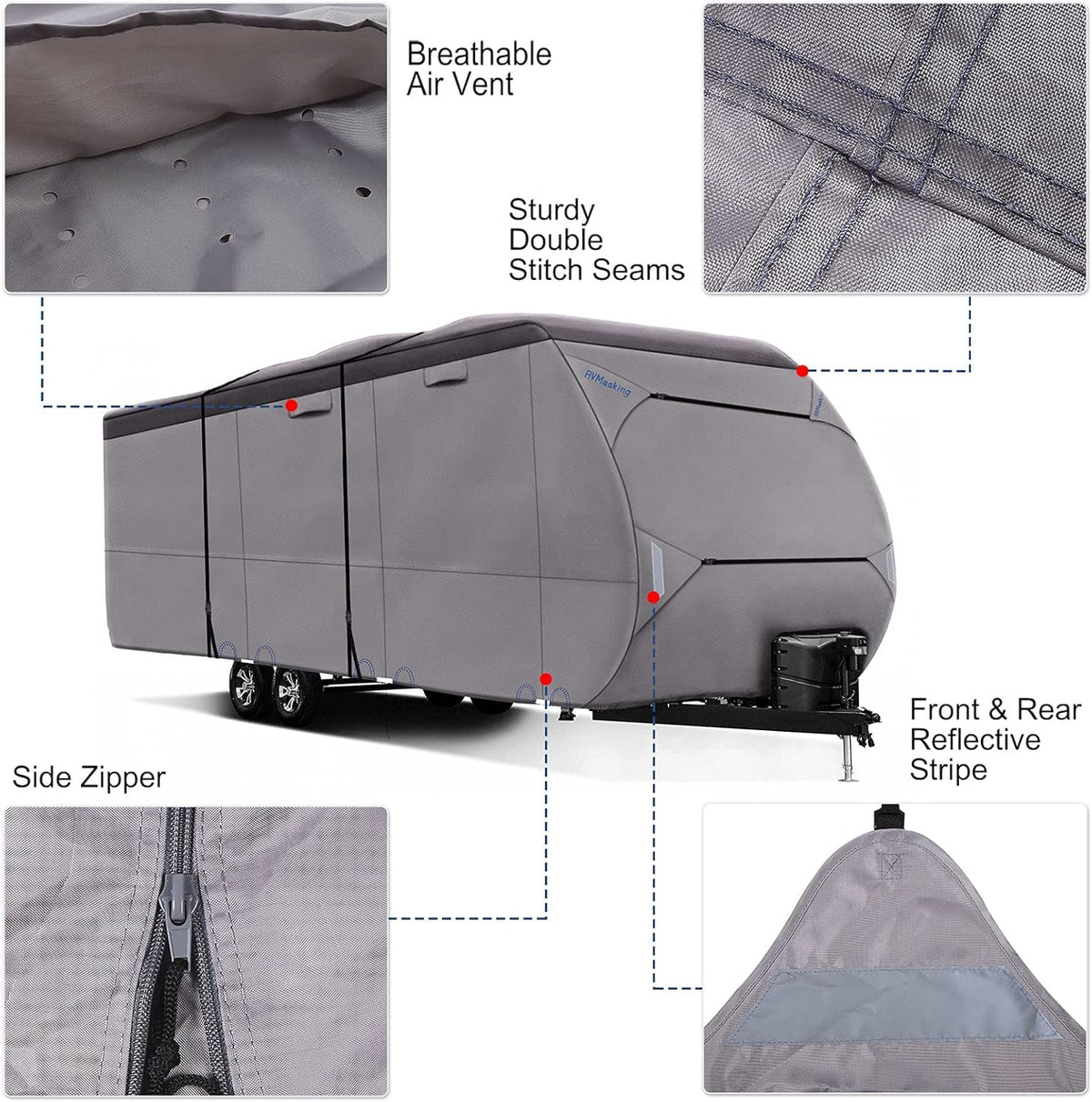 Waterproof 500D Travel Trailer Cover with 4 Tire Covers, Tongue Jack Cover G3091