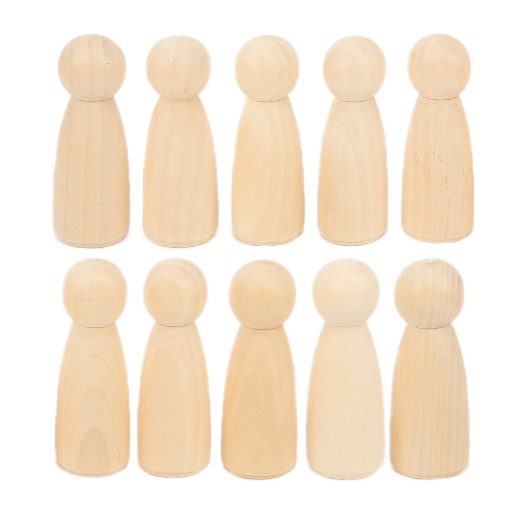 10Pcs Unfinished Wooden Peg Dolls for Kids DIY Craft 75mm / 3.0in R8375