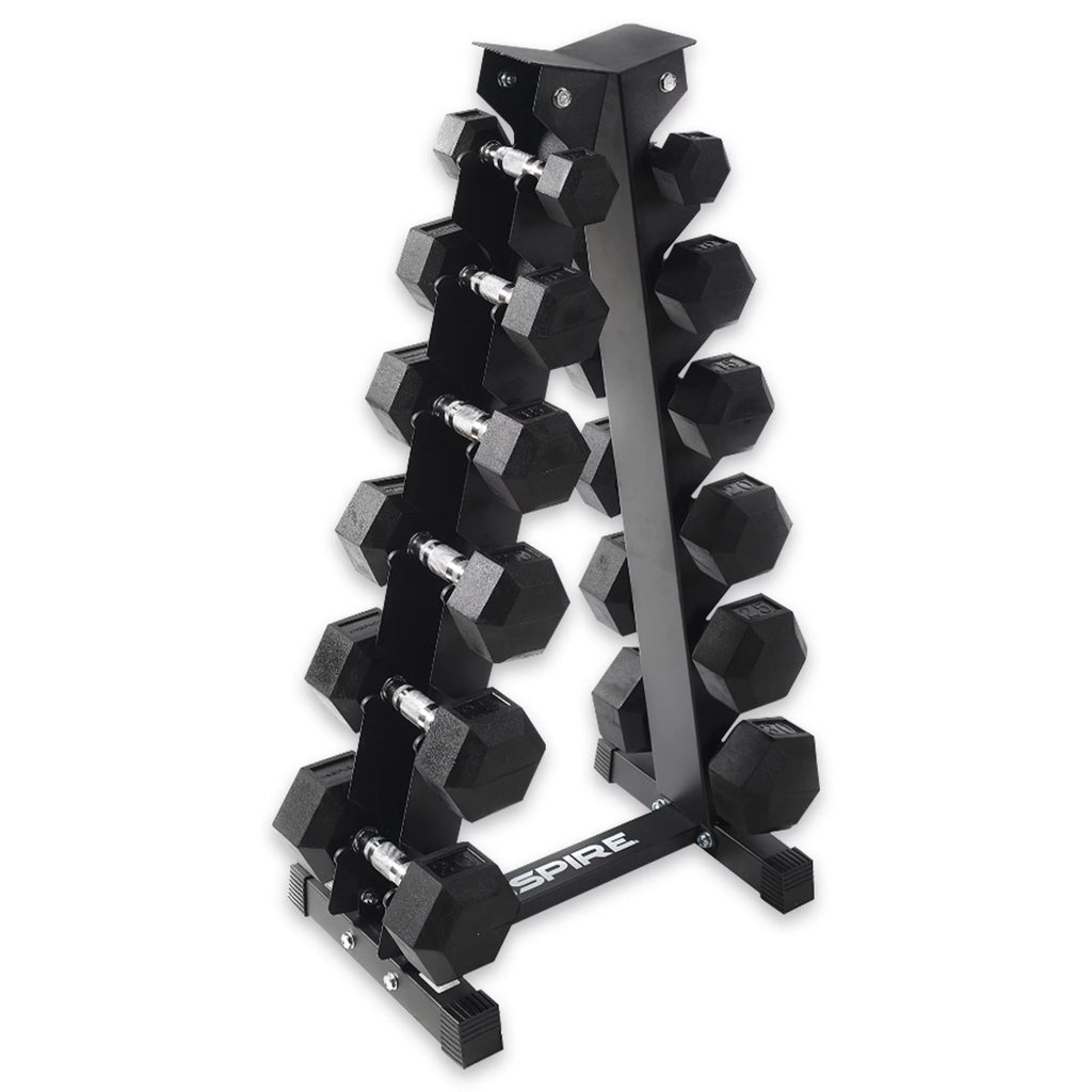 Heavy-Duty Rubber Dumbbell Weight Set with Rack, 210 lbs F185