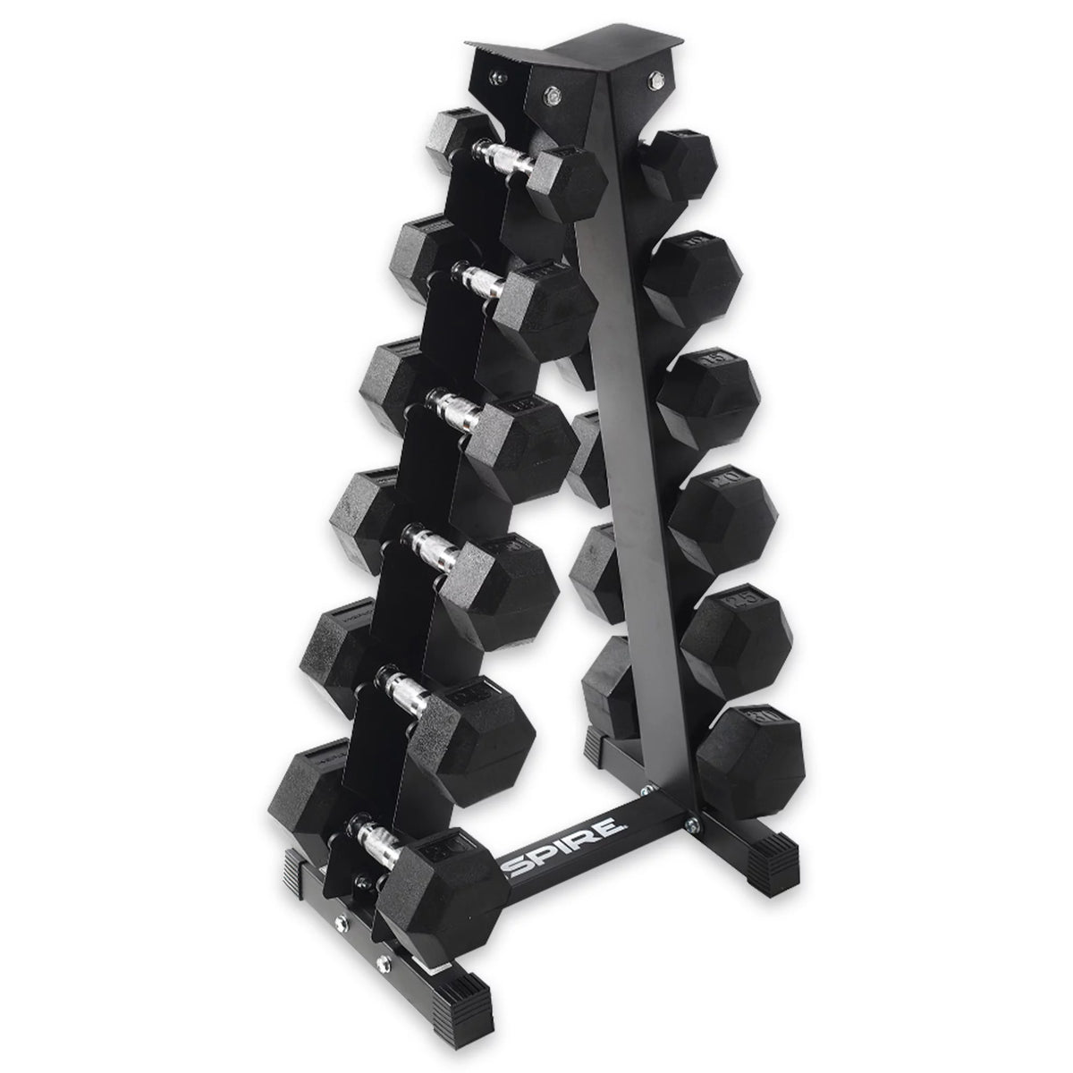 Heavy-Duty Rubber Dumbbell Weight Set with Rack, 210 lbs F185