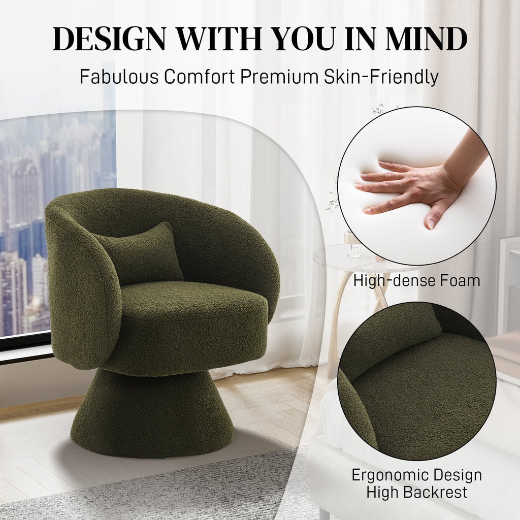 Set of 2 Teddy Fabric Swivel Barrel Chairs with Pillow M363649