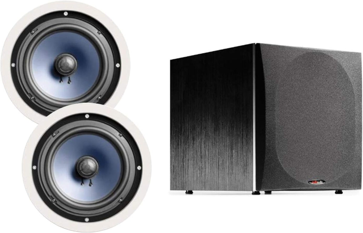 8-inch 2-way In-ceiling Speakers Set of 2 with 12-inch Powered Subwoofer F6094