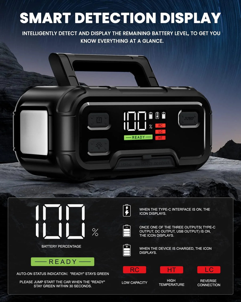 6000A 32000mAh 12V Jump Starter with LED Display M1742