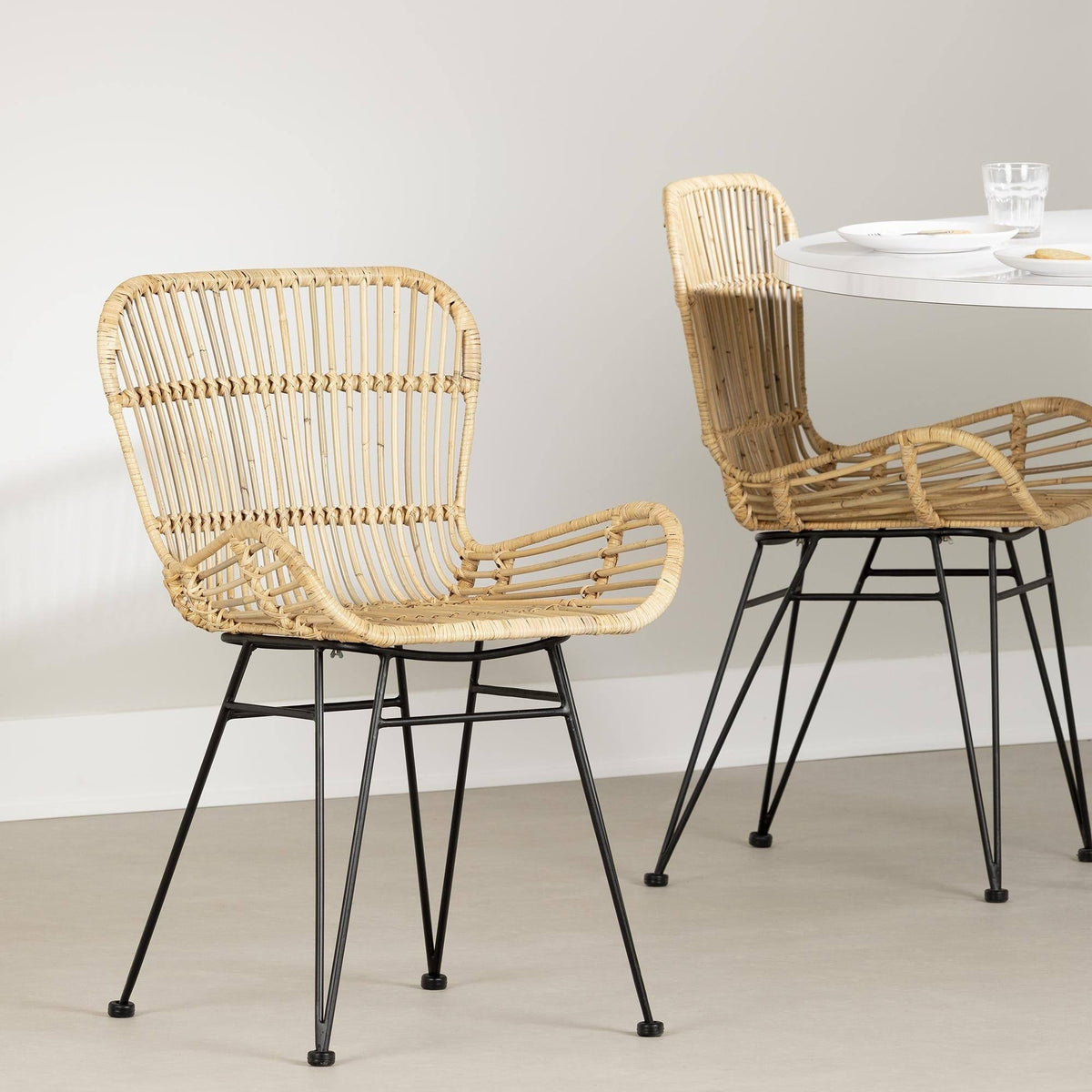 Rattan Dining Chair with Armrests, Set of 2, Black T437225